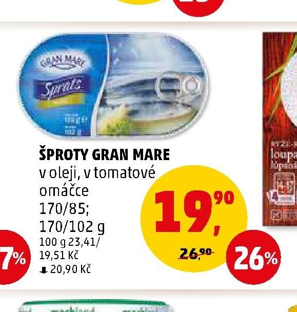 ŠPROTY GRAN MARE v oleji, v tomatové omáčce 170/85; 170/102 g