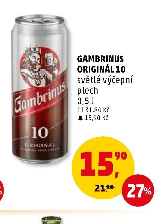 GAMBRINUS ORIGINÁL 10 světlé výčepní plech 0,5 l