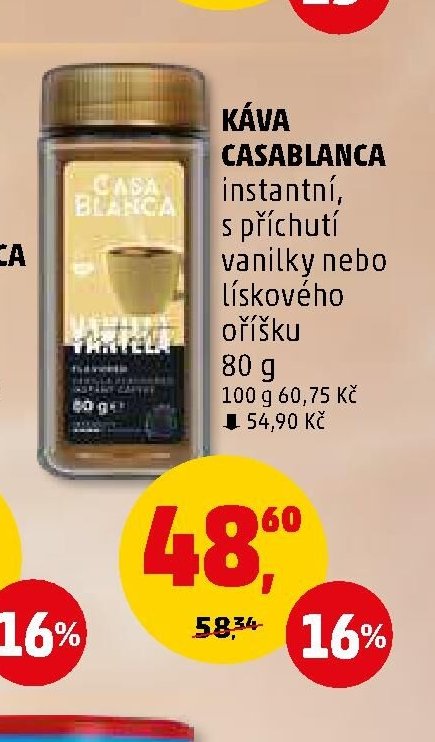 Káva Casablanca instantní, s příchutí vanilky nebo lískového oříšku 80 g