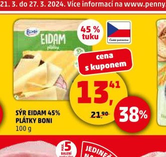 Sýr Eidam 45% plátky Boni