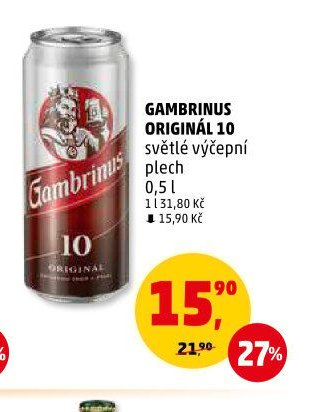 GAMBRINUS ORIGINÁL 10 světlé výčepní plech | 0,5 l