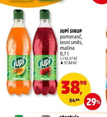 JUPÍ SIRUP pomeranč, lesní směs, malina