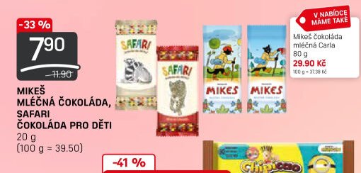 MIKEŠ MLÉČNÁ ČOKOLÁDA, SAFARI ČOKOLÁDA PRO DĚTI