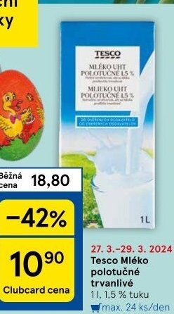 Mléko trvanlivé Tesco - 1,5% polotučné