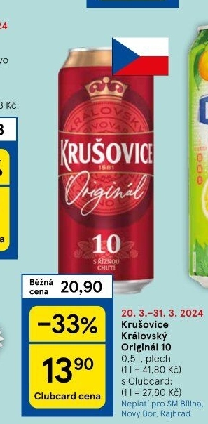 Pivo světlé výčepní Originál Královská 10° Krušovice