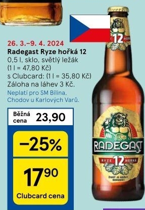Pivo světlý ležák 12° Ryze hořká Radegast