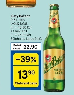 Pivo světlý ležák 12° Zlatý Bažant