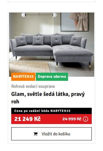 Rohová sedací souprava Glam, světle šedá látka, pravý roh - ASKO akcniletaky.com