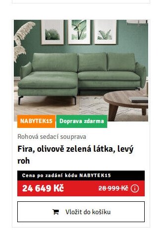 Rohová sedací souprava Fira, olivově zelená látka, levý roh - ASKO akcniletaky.com