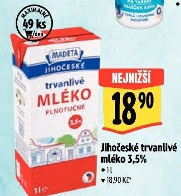 Mléko trvanlivé Jihočeské Madeta - 3,5% plnotučné