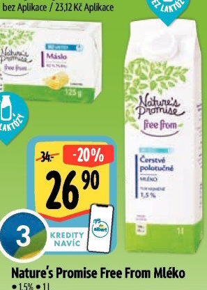 Mléko čerstvé bez laktózy Free From Nature'