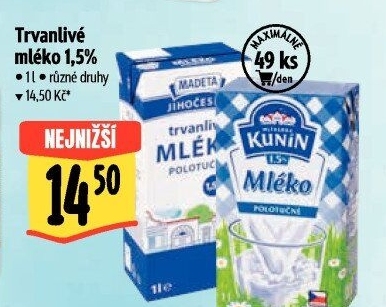 Mléko trvanlivé Jihočeské Madeta - 1,5% polotučné