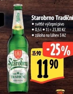 Pivo světlé výčepní nepasterizované 10° Tradiční Starobrno