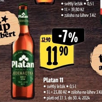 Pivo světlý ležák 11° Platan