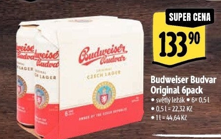 Pivo světlý ležák Original Budweiser Budvar