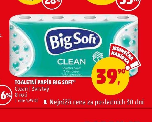 Toaletní papír Big Soft Clean 3vrstvý 8 rolí