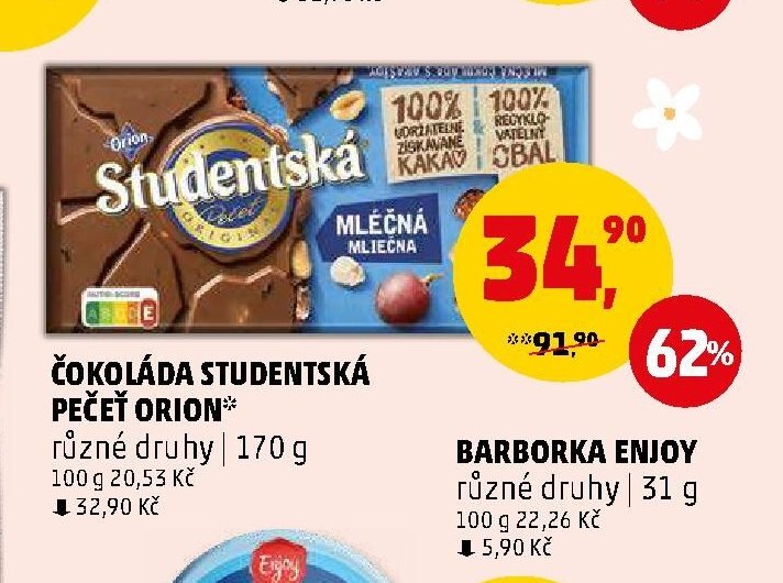 ČOKOLÁDA STUDENTSKÁ PEČEŤ ORION