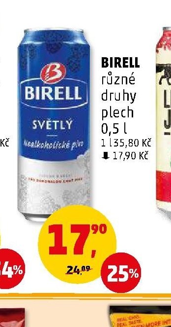 Birell různé druhy plech