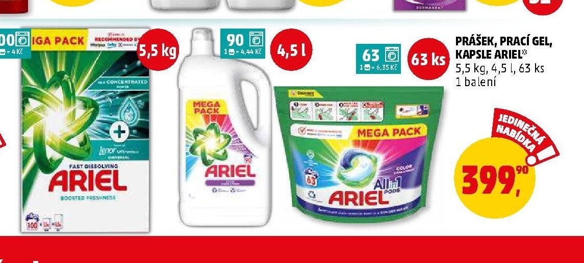 PRÁŠEK, PRACÍ GEL, KAPSLE ARIEL