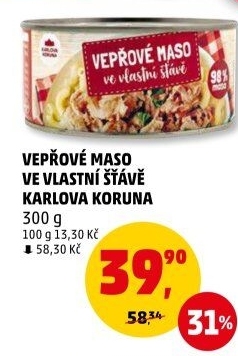 Maso vepřové ve vlastní šťávě Karlova Koruna