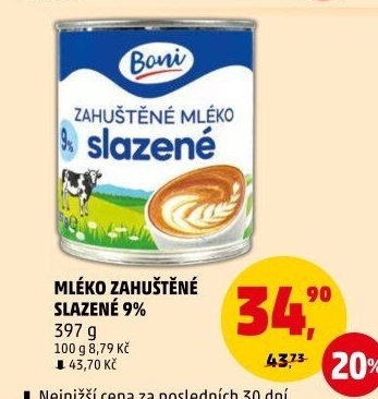 Mléko zahuštěné slazené 9% Boni