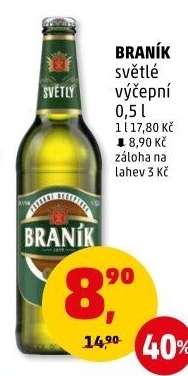 Pivo světlé výčepní 10° Braník