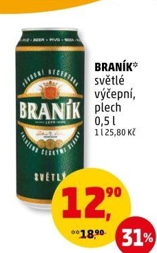 Pivo světlé výčepní 10° Braník