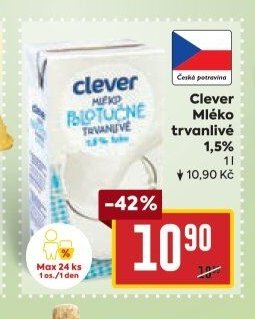 Clever Mléko trvanlivé 1,5 %, 1 l