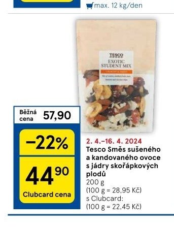 Tesco Směs sušeného a kandovaného ovoce s jádry skořápkových plodů