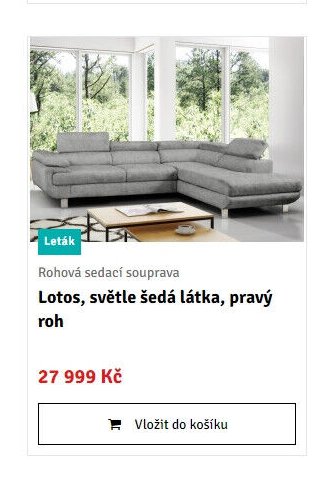 Rohová sedací souprava Lotos, světle šedá látka, pravý roh - ASKO akcniletaky.com