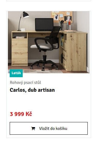 Rohový psací stůl Carlos, dub artisan - ASKO akcniletaky.com