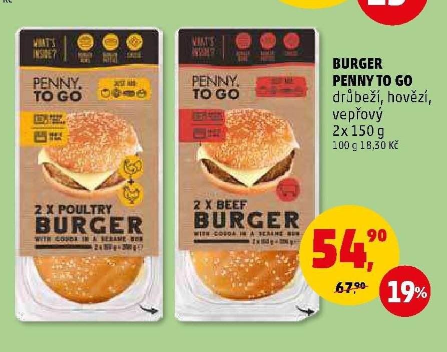 Penny To Go Burger (drůbeží, hovězí, vepřový)