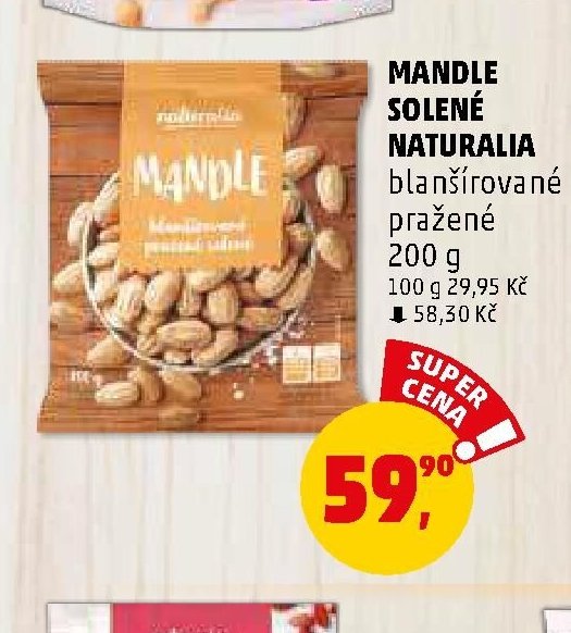 MANDLE SOLENÉ NATURALIA blanšírované pražené 200 g