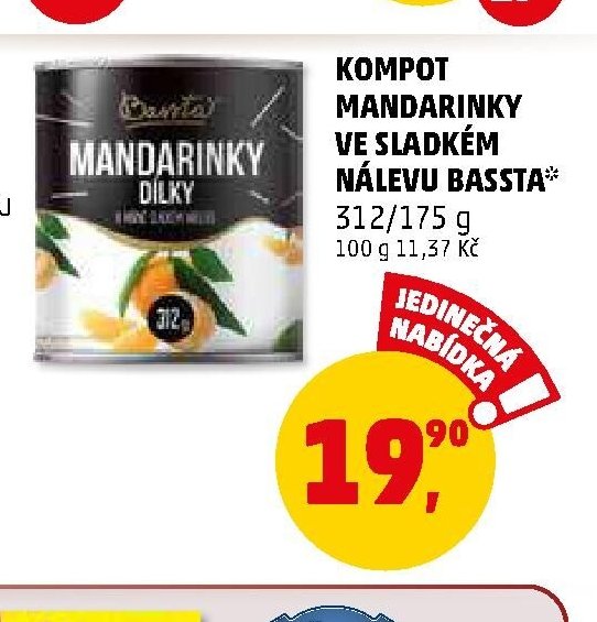 Kompot mandarinky ve sladkém nálevu Bassta 312/175 g