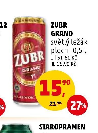 ZUBR GRAND světlý ležák plech 0,5 l