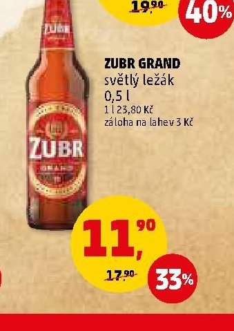 ZUBR GRAND světlý ležák 0,5 l