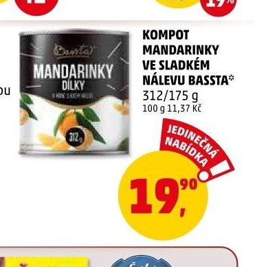 Kompot mandarinky ve sladkém nálevu Bassta