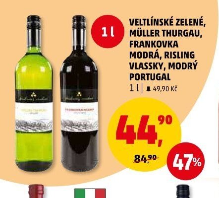 Veltlínské zelené, Müller Thurgau, Frankovka modrá, Risling vlassky, Modrý Portugal