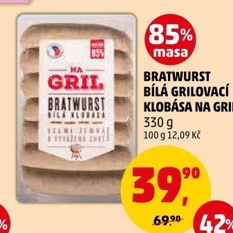 Klobása bílá grilovací bratwurst Na gril Penny