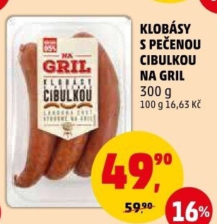 Klobása s pečenou cibulkou Na gril Penny