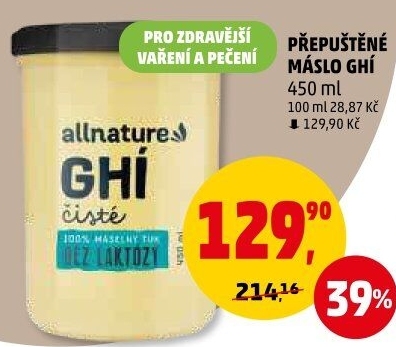 Přepuštěné máslo Ghí Allnature