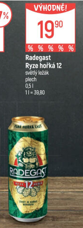 Pivo světlý ležák 12° Ryze hořká Radegast