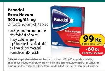 Tablety proti bolesti Extra Novum Panadol