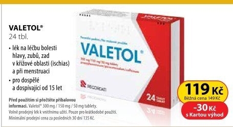 Tablety proti horečce a bolesti Valetol