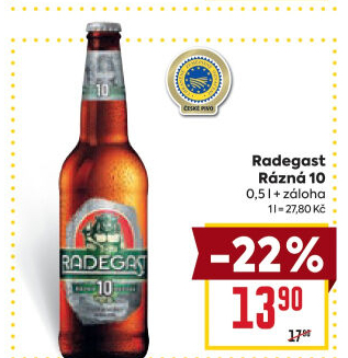 Pivo světlé výčepní Rázná 10° Radegast