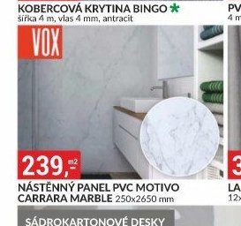 NÁSTĚNNÝ PANEL PVC MOTIVO CARRARA MARBLE