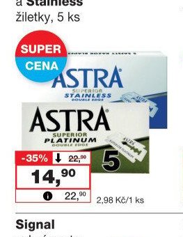 Astra Platinum a Stainless žiletky, 5 ks