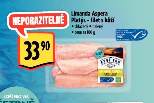 Limanda Aspera, platýs - filet s kůží