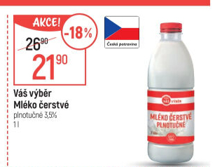 Mléko čerstvé Váš Výběr - 3,5% plnotučné