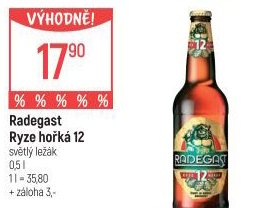 Pivo světlý ležák 12° Ryze hořká Radegast